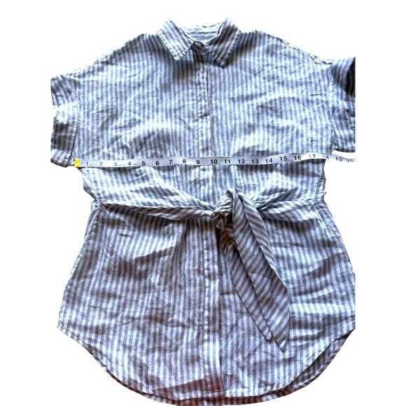 Ralph Lauren Black Label Button-Up Top Linen Waist Tie Blue & White Striped Sz S - Picture 5 of 8